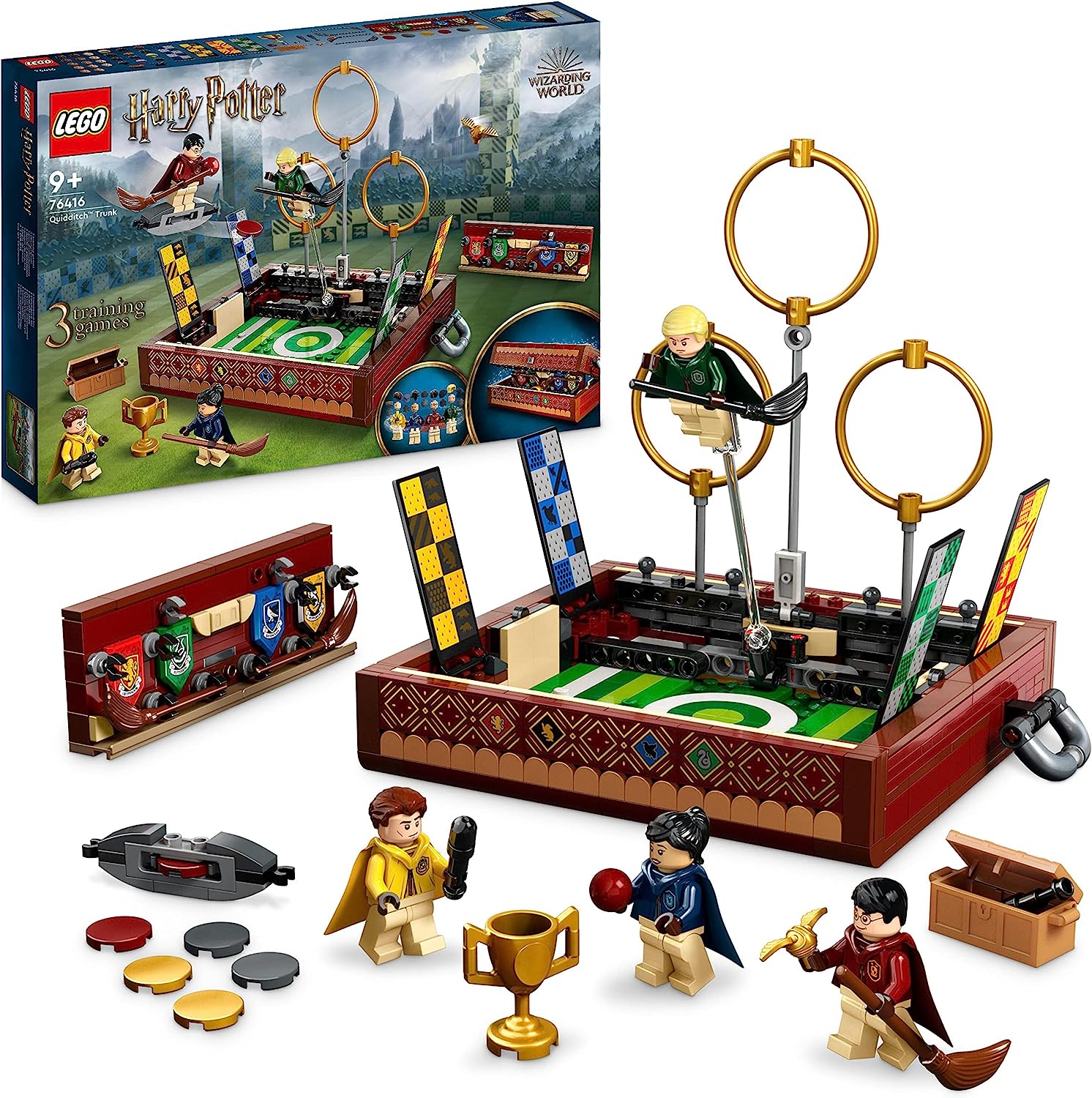 LEGO 76416 Harry Potter Quidditch Suitcase, Toy Set for Building, Solo Or 2 Players, 3 Different Quidditch Games With Draco Malfoy and Cedric Diggory Mini Figures, House Banner & Golden Snitch