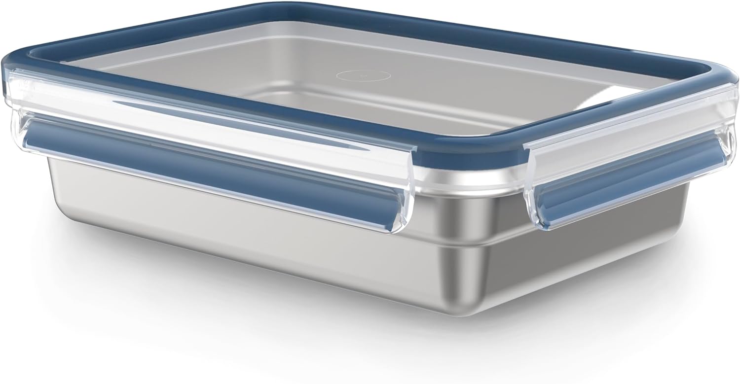 Tefal N1150510 MasterSeal Stainless Steel Food Storage Container, Durable, Lightweight and Hygienic 304 Stainless Steel, Leak-Proof, Frost-Proof, Dishwasher Safe, Oven Safe, German Clip-On Lid, 1.2 L