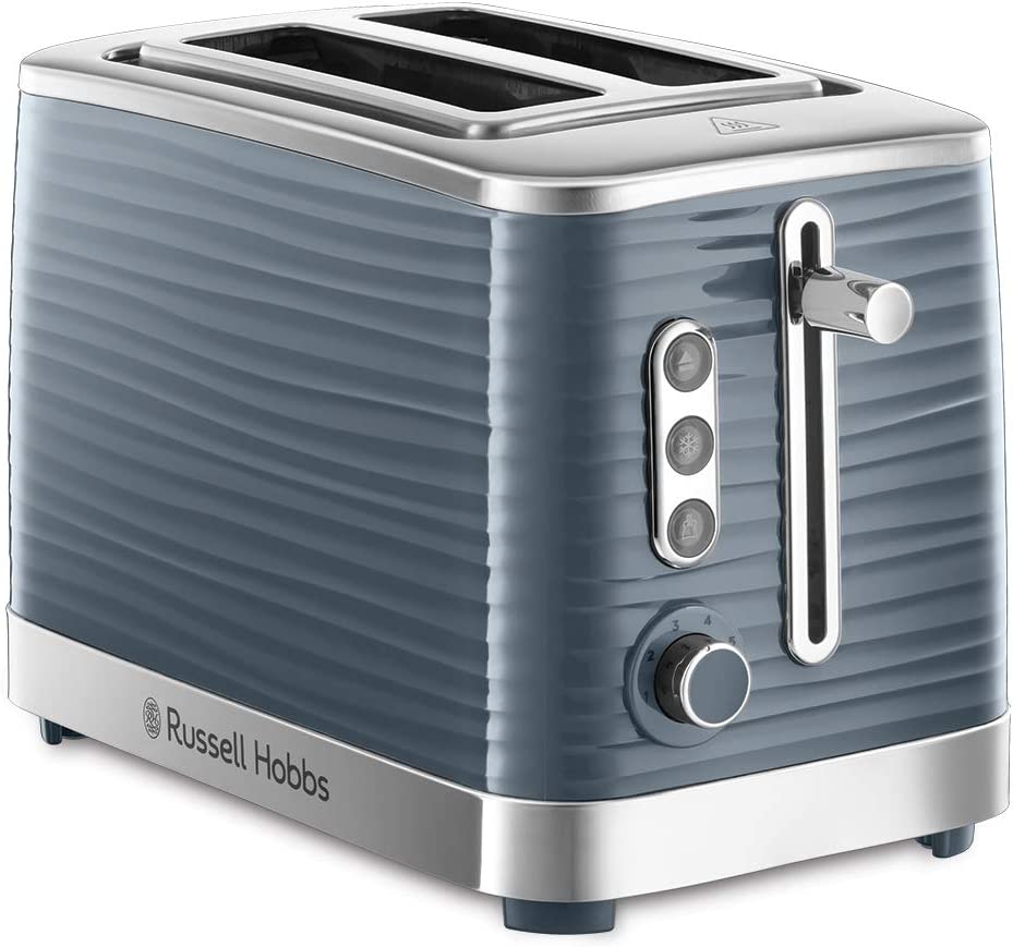 Russell Hobbs Inspire Toaster, Grey, 2 Extra Wide Toast Slots, incl. Bread Roll Attachment, 6 Adjustable Toasting Levels + Defrosting Function, 1050 W, High-Gloss Plastic, 24373-56