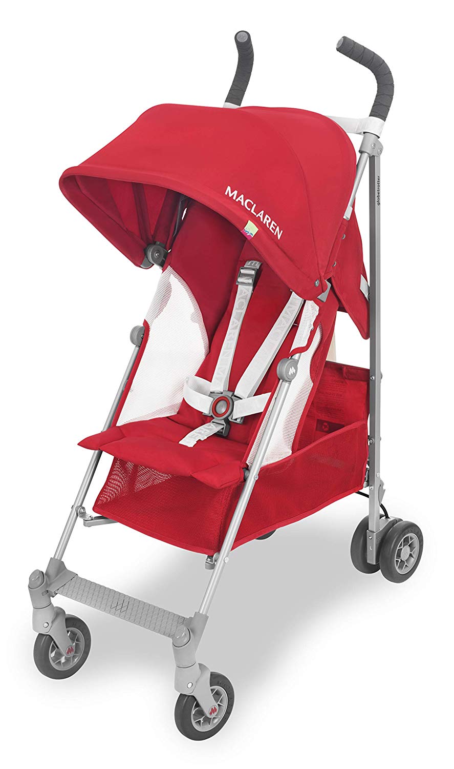 Maclaren Globetrotter Lightweight Compact Pushchair from 6 Months to 25 kg, Extendable Waterproof Hood UPF 50+, Reclining Seat, 4WD Suspension, Includes Rain Cover, Cardinal/White
