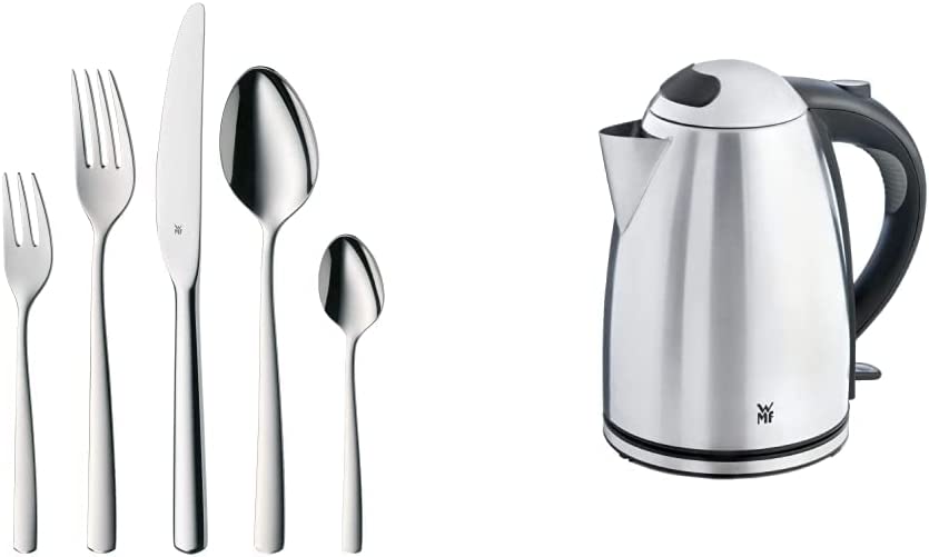 WMF Boston Cutlery Set for 12 People, Cutlery 60 Pieces & Stelio Kettle Stainless Steel 1.7 L, Electric Kettle with Limescale Filter, 2400 W, Illuminated Water Level Indicator, Matte Stainless Stainless