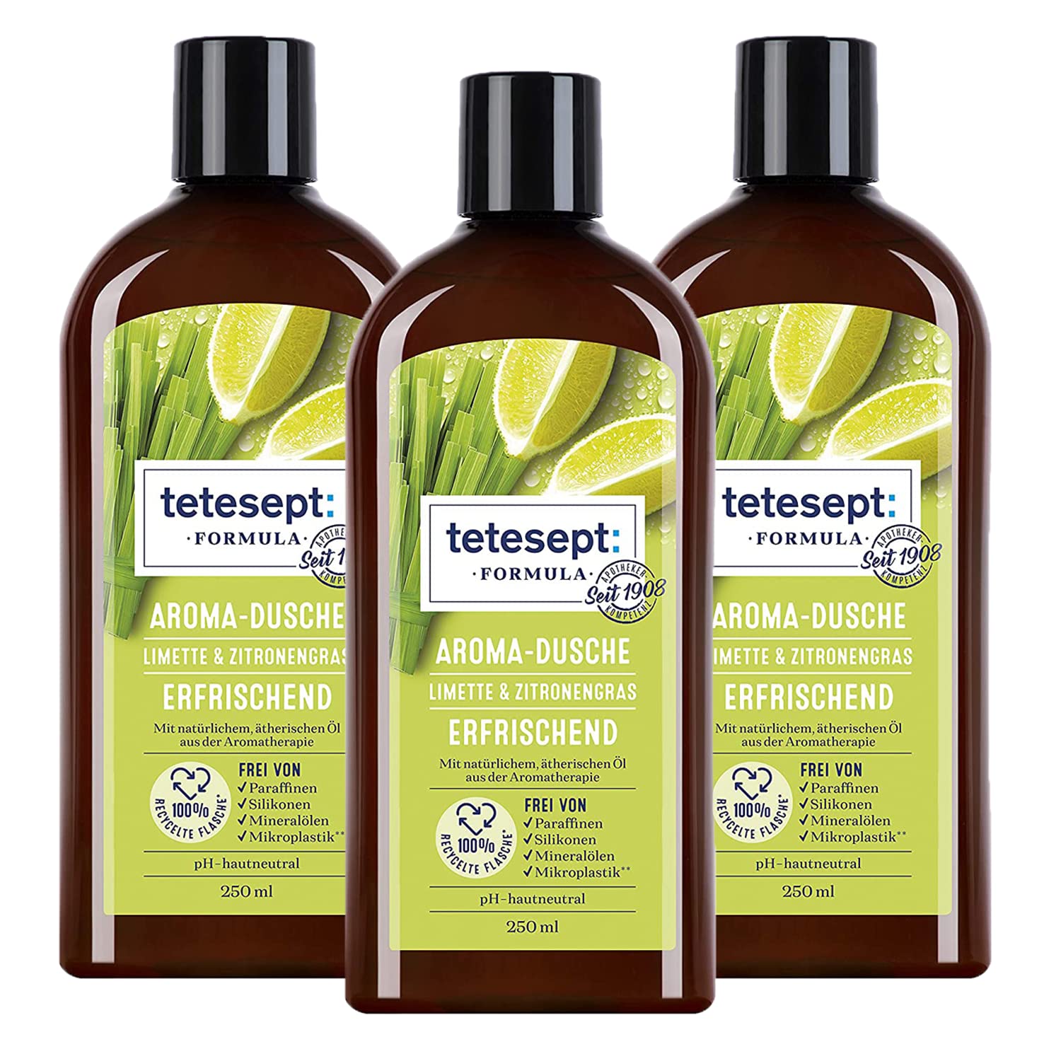 3 x tetesept Formula Aroma Shower Lime Lemongrass Shower Gel 250 ml Each