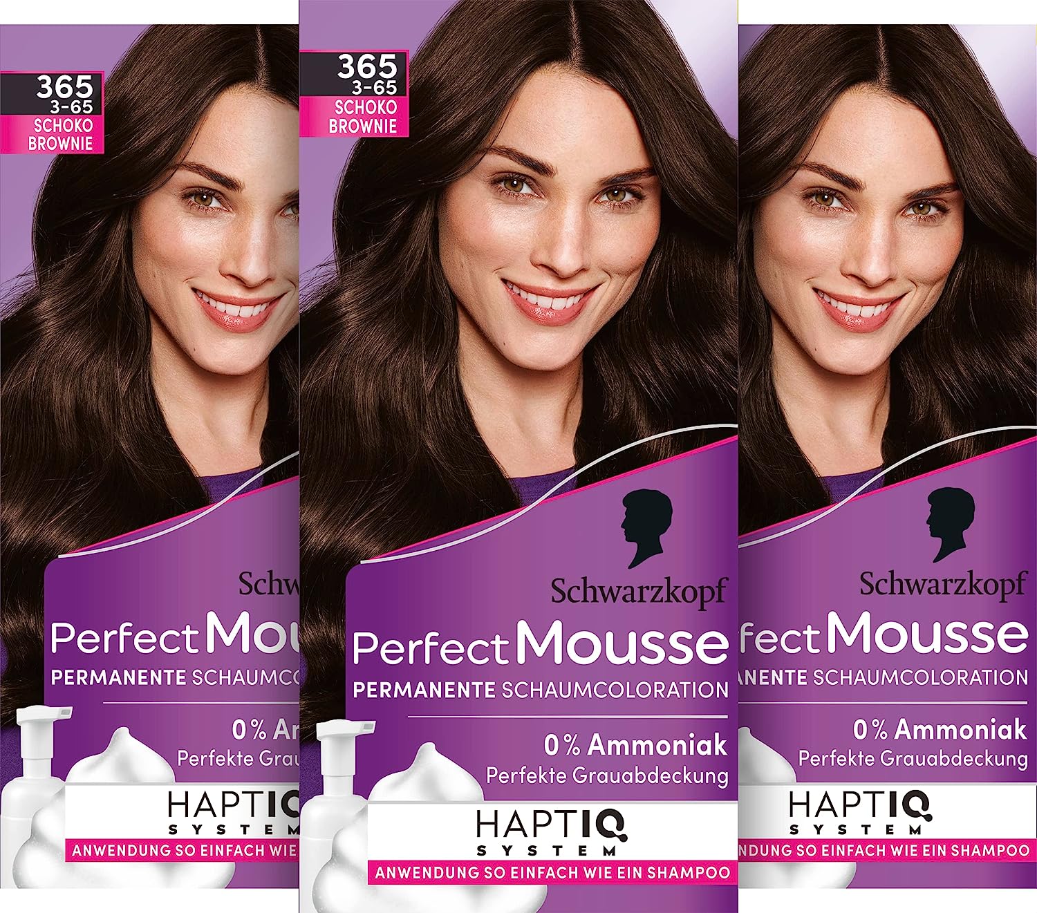 Perfect Mousse Schwarzkopf Permanent Foam Color 365 Chocolate Brown Level 3, Pack of 3 (3 x 92.5 ml), 92.5 ml (Pack of 3)