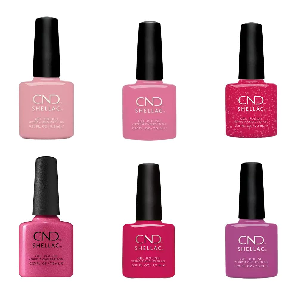 Generic CND Shellac Nail Polish Set: Pacific Rose, Pink Leggings, Outrage-Yes, Happy Go Lucky, Psychedelic & Holographic - Perfect for Elegant & Expressive Nail Art, 7.3 ml Each