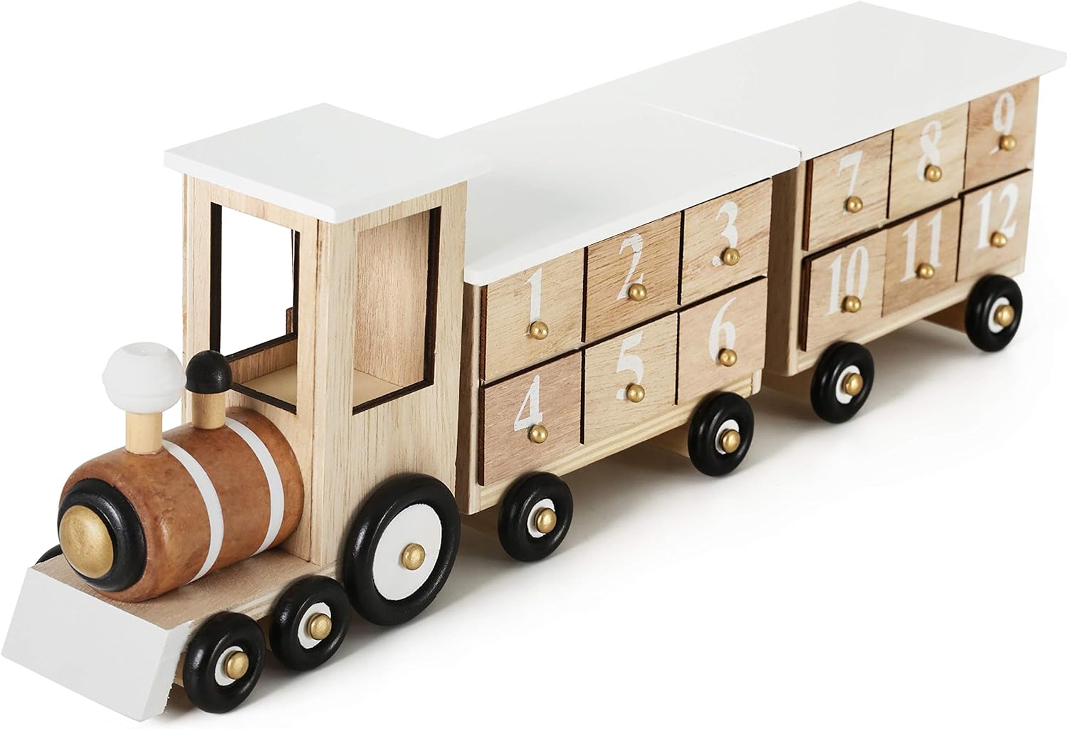 Brubaker Reusable Wooden Advent Calendar to Fill White Locomotive with 24 Doors DIY Christmas Calendar 46 x 9.5 x 10.7 cm.