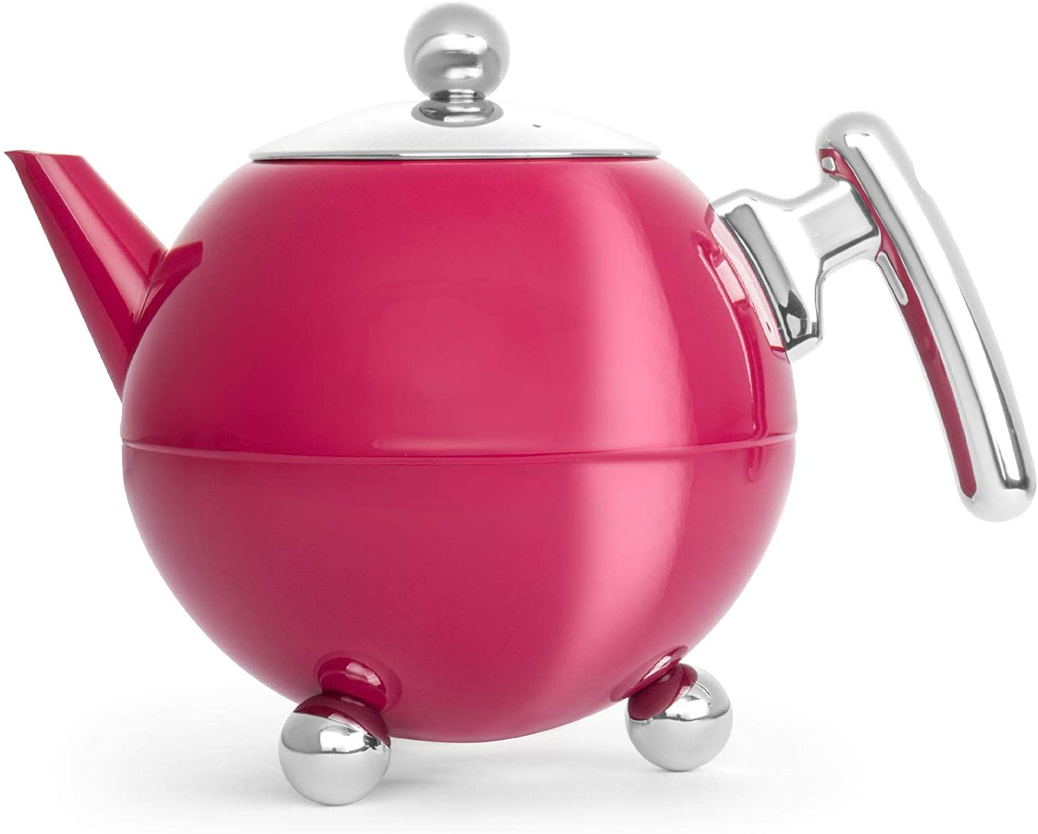 Bredemeijer 7304FC 1 2 Litre Stainless Steel Teapot Bella Ronde, Chrome Fixtures 16.10 x 24.8 x 18.1 cm – pink