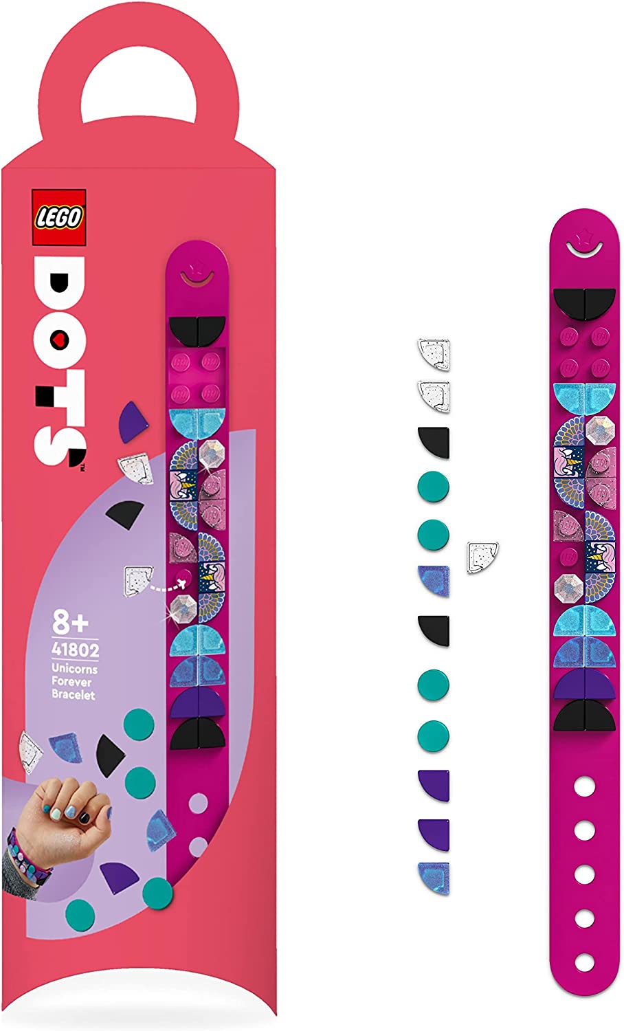 LEGO 41802 DOTS Unicorn Bracelet, Creative Toy DIY Jewellery Craft Set with Glitter Stones for Children, Small Gift for Girls from 6 Years