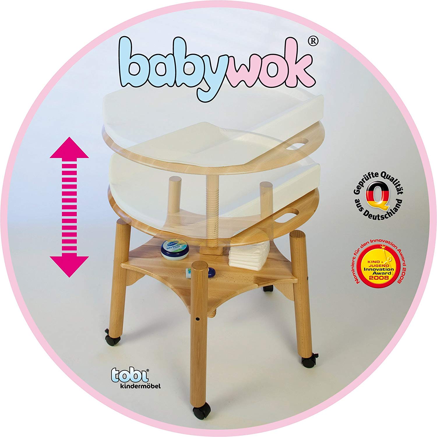 Babytwist Natural Painted Includes Changing Mat and Wheels Natural lacquer