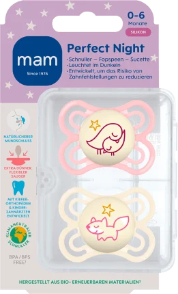 Schnuller Perfect Night Silicone, pink/cream, 0-6 months, 2 hours