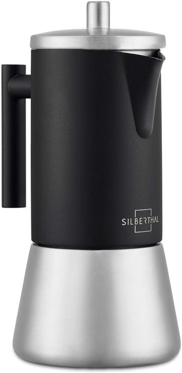 SILBERTHAL Espresso Maker - Induction - Stainless Steel - 6 Cups - Coffee Maker with Italian Safety Valve - Also Suitable for Electric, Ceramic and Gas Hobs
