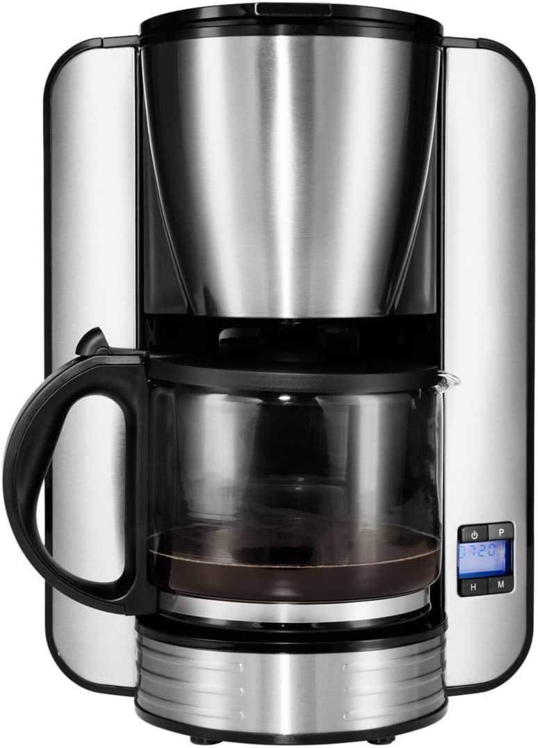 MEDION Coffee Machine with Timer (1080 Watt, 1.5 Litre Capacity, 12 Cups, Drip Stop, MD 16230) Stainless Steel Housing