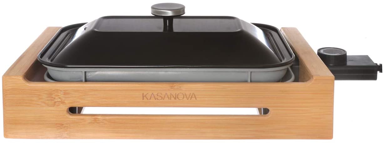 KASANOVA 1200W Electric Barbecue With Aluminum Lid And Base-Black And Brown