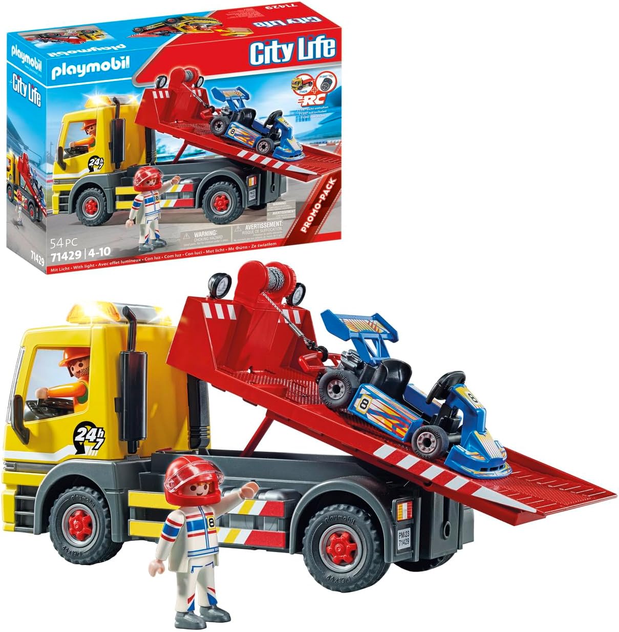 PLAYMOBIL City Life 71429 RC Vehicles Tow Service, Versatile Tow Truck with Automatic Flashing Light and Go-Kart for Exciting Rescue Missions, Toy for Children from 4 Years
