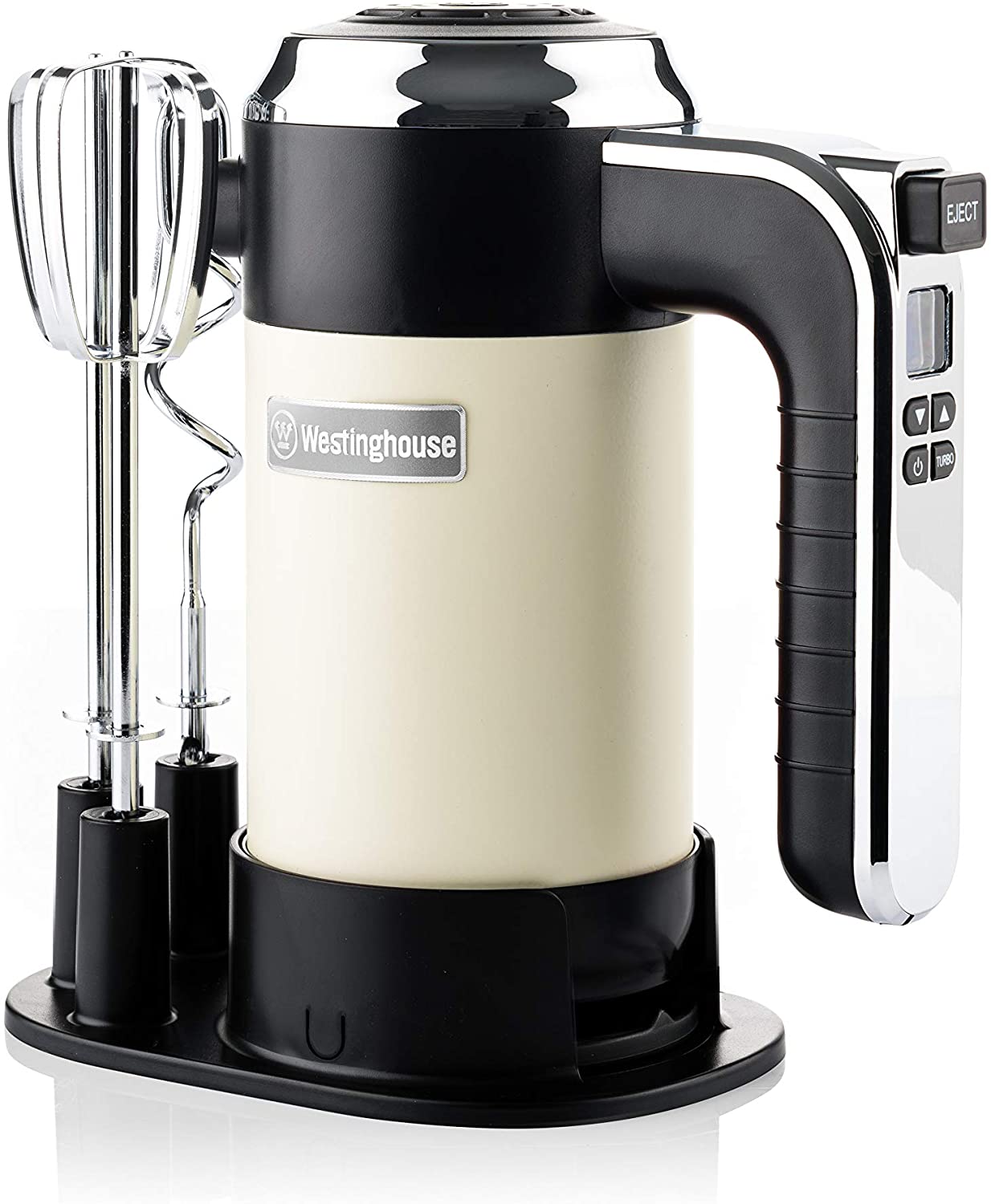 Westinghouse Hand Mixer Retro Hand Mixer with 6 Levels + Turbo Function, Ideal as Kitchen Whisk and Kneading (Set of 2) Mixer with Timer, Colour: White