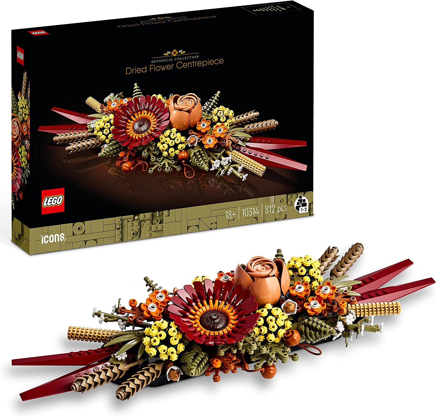 LEGO 10314 icons dryflower arrangements set, botanical collection for tinkering for adults, artificial flowers with rose and gerbera, table decoration or wall decoration