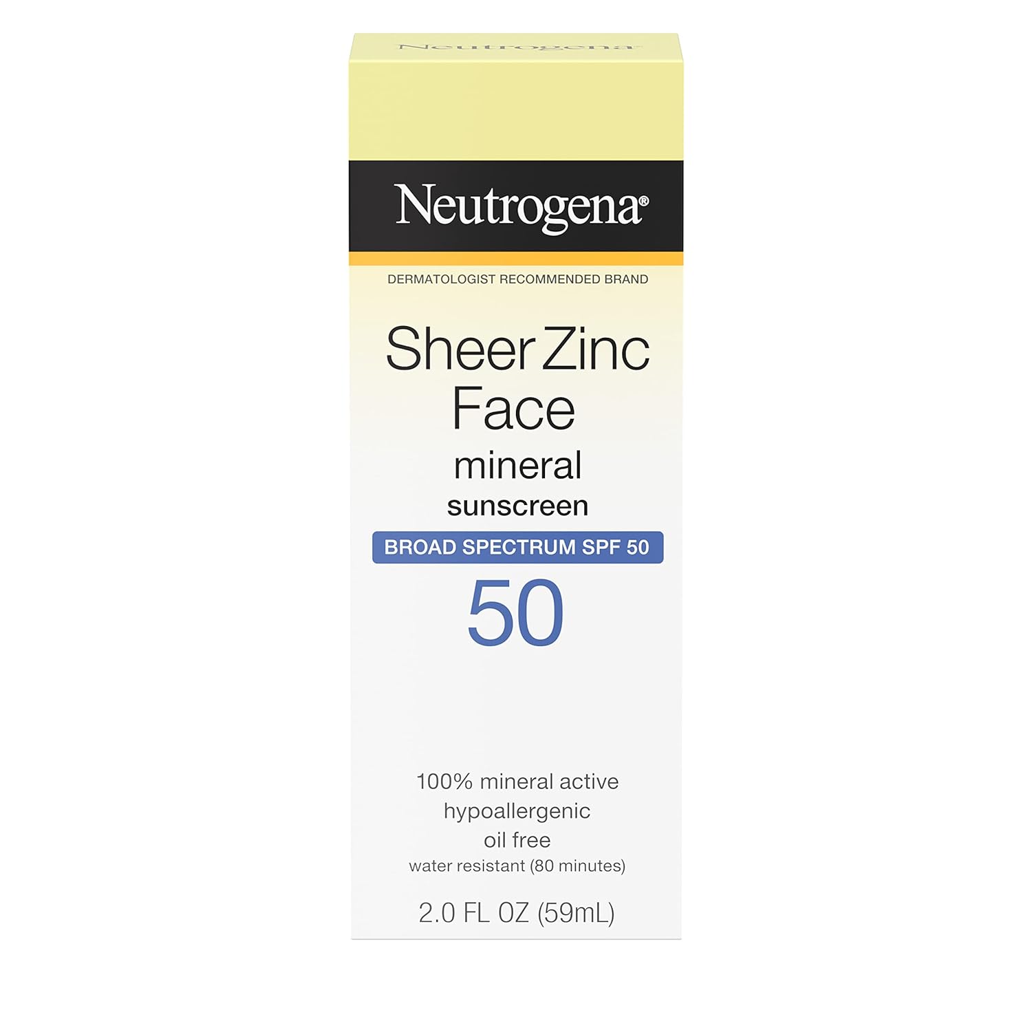 Neutrogena Sheer Zinc Oxide Dry-Touch Face Sunscreen with Broad Spectrum SPF 50, Oil-Free, Non-Comedogenic & Non-Greasy Mineral Sunscreen, 60 ml (2 fl. oz.)