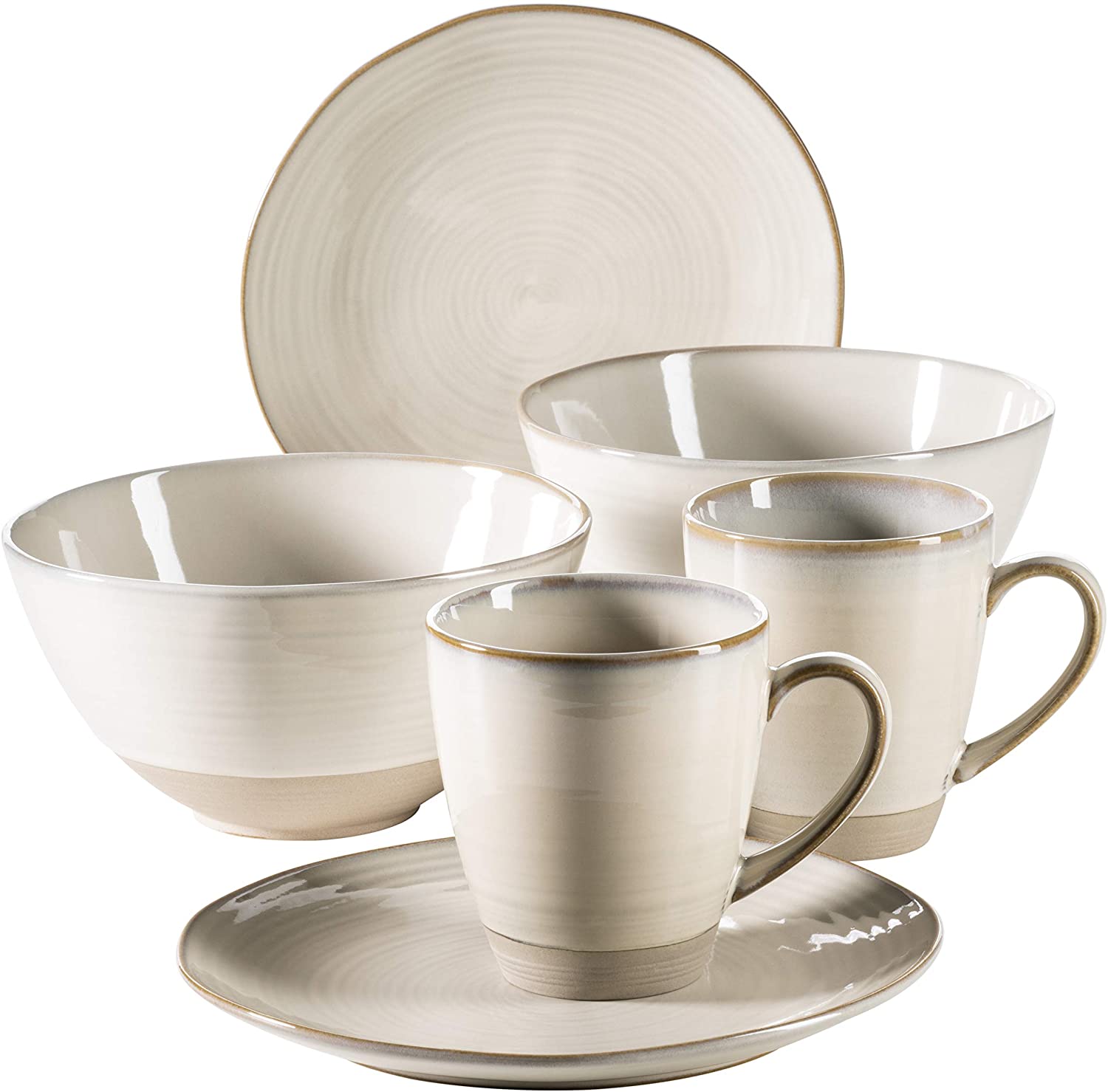 Mäser 931372 Nottingham Series Set of 3 Serving Plates in 3 Sizes, Vintage Look, Beige Stoneware