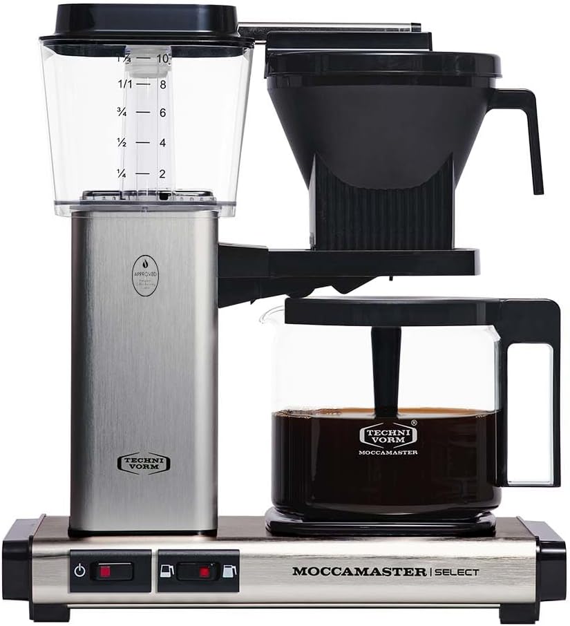 Moccamaster KBG Select Filter Coffee Machine, Glass Coffee Pot, Brushed Color, 1.25 L, Brushed