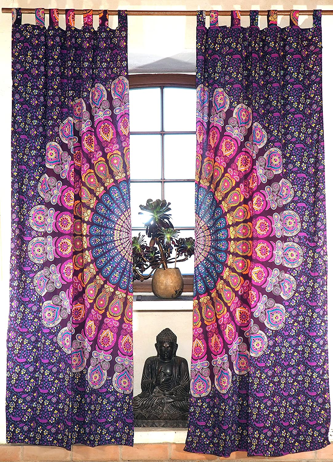 Guru-Shop Curtain With Loops Mandala Motif Red / Purple Cotton 230 X 100 X 