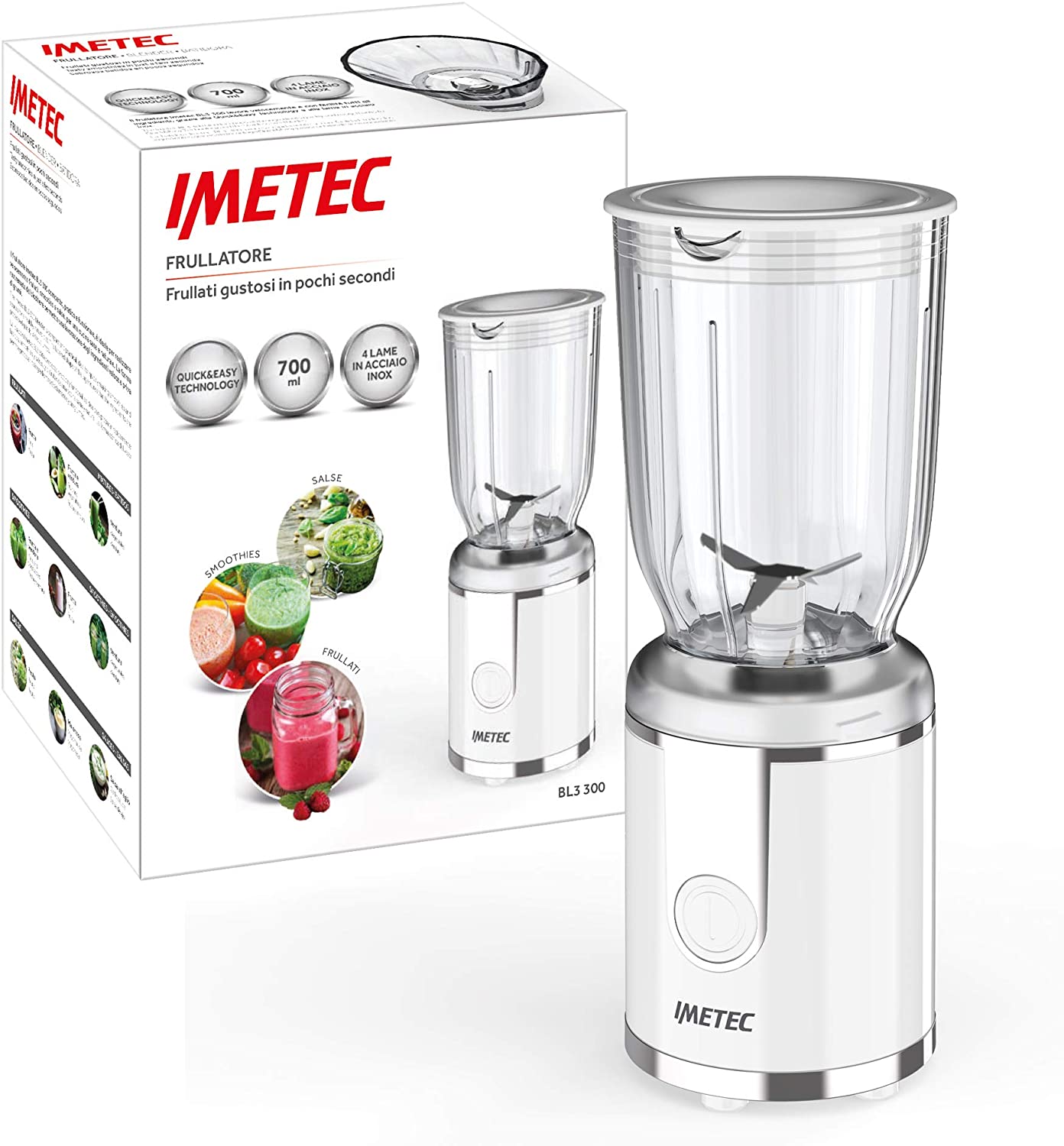 Imetec BuonFrullato Compact Stand Mixer BPA Free Plastic Cup Capacity 700ml Liquid Lid 400W