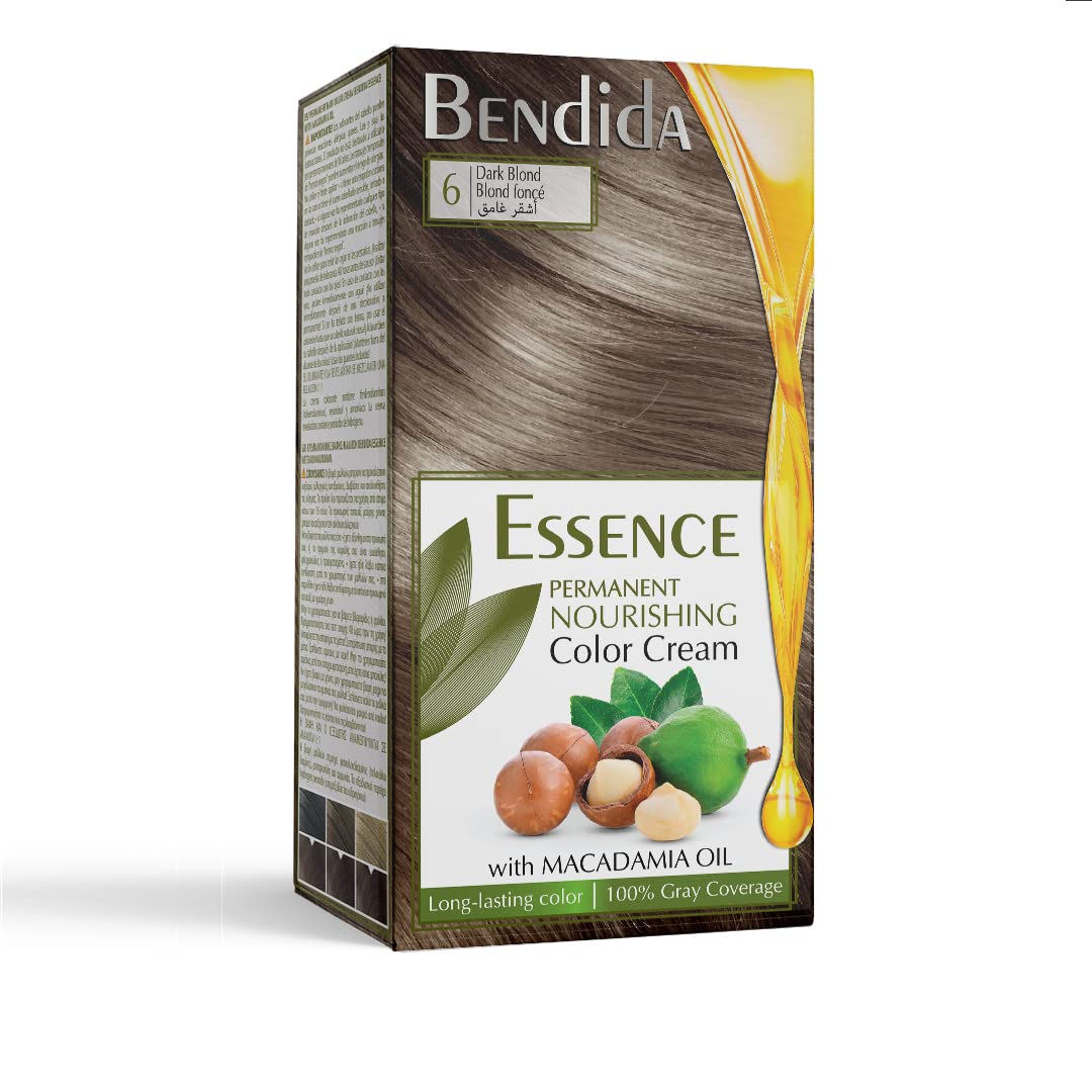 Bendida Permanent Hair Color - Hair Dye, Red, Brown, Matted Blonde, Black, Ash Blonde, Hair Colors with Macadamia Oil, Hair Dye with Long-Lasting Color 120 ml (6 Dark Blonde)