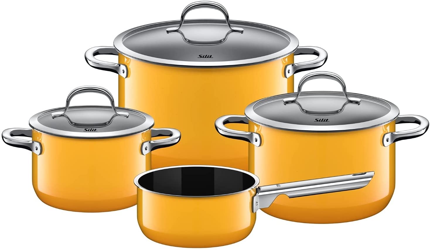 Silit Passion Yellow 4-Piece Induction Saucepan Set with Glass Lid, Silargan Functional Ceramic, Induction Pots Set, Nickel-Free, Yellow