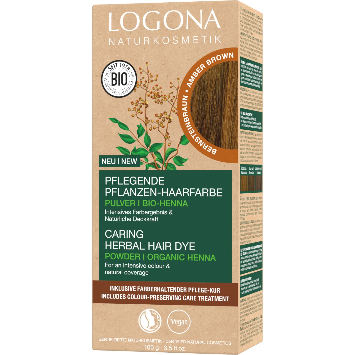 LOGONA Naturkosmetik Nourishing plant hair colour powder, amber brown, ‎amber