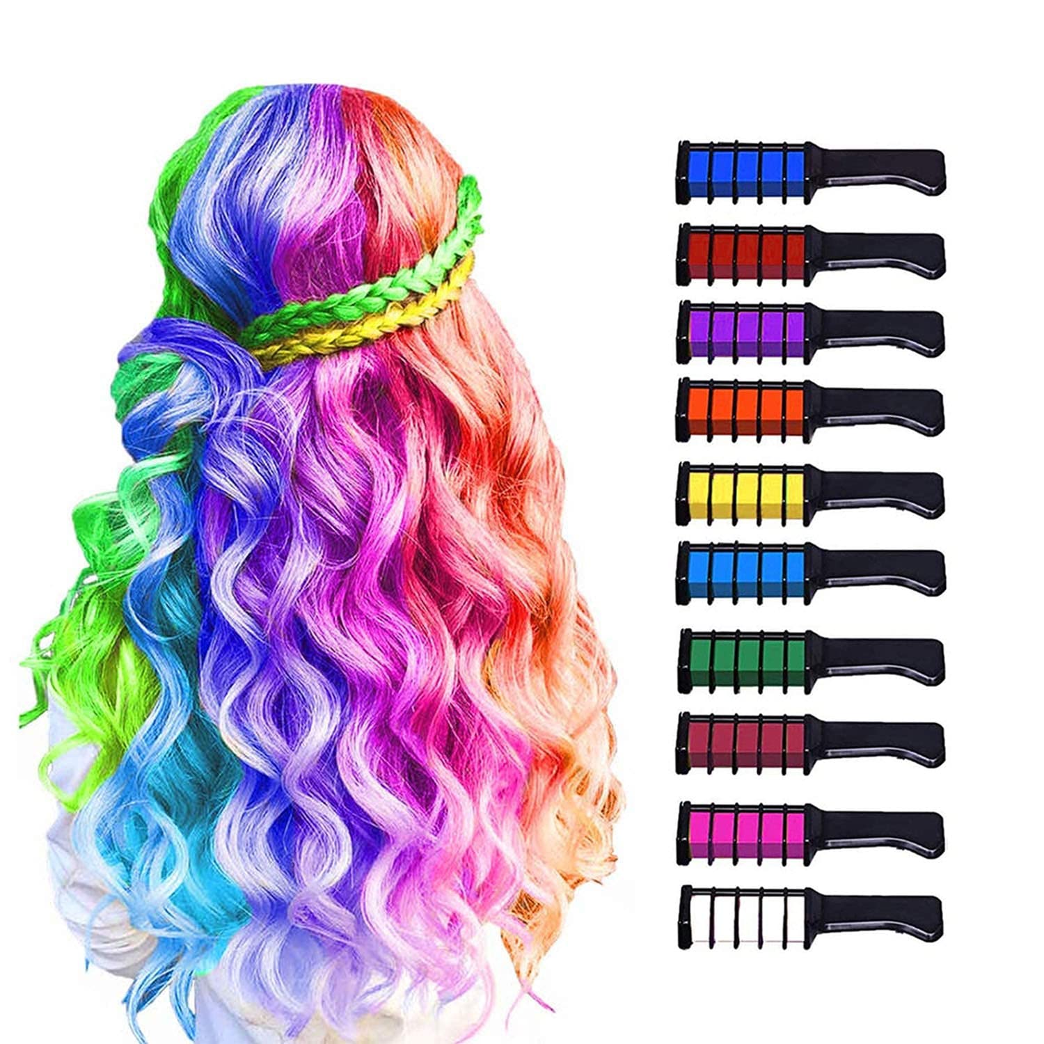 MSDADA Pack of 10 Hair Chalk Comb Temporary Dyeing Hair Colour Comb for Children Washable Non-Toxic Perfect for Girls Adults Birthday Party Thanksgiving Halloween Cosplay (Colourful), ‎colourful