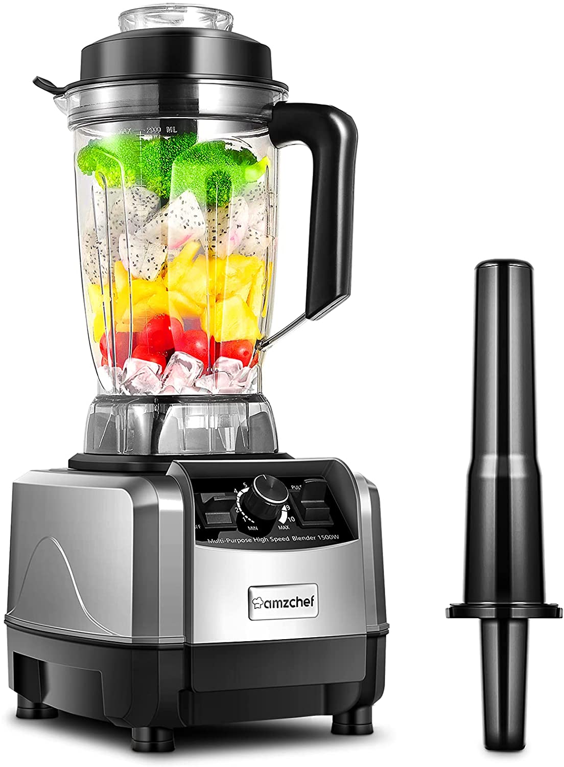 Amzchef Smoothie Blender 2L BPA-Free Container, Impulse / Ice Crush Function [Energy Class A++]