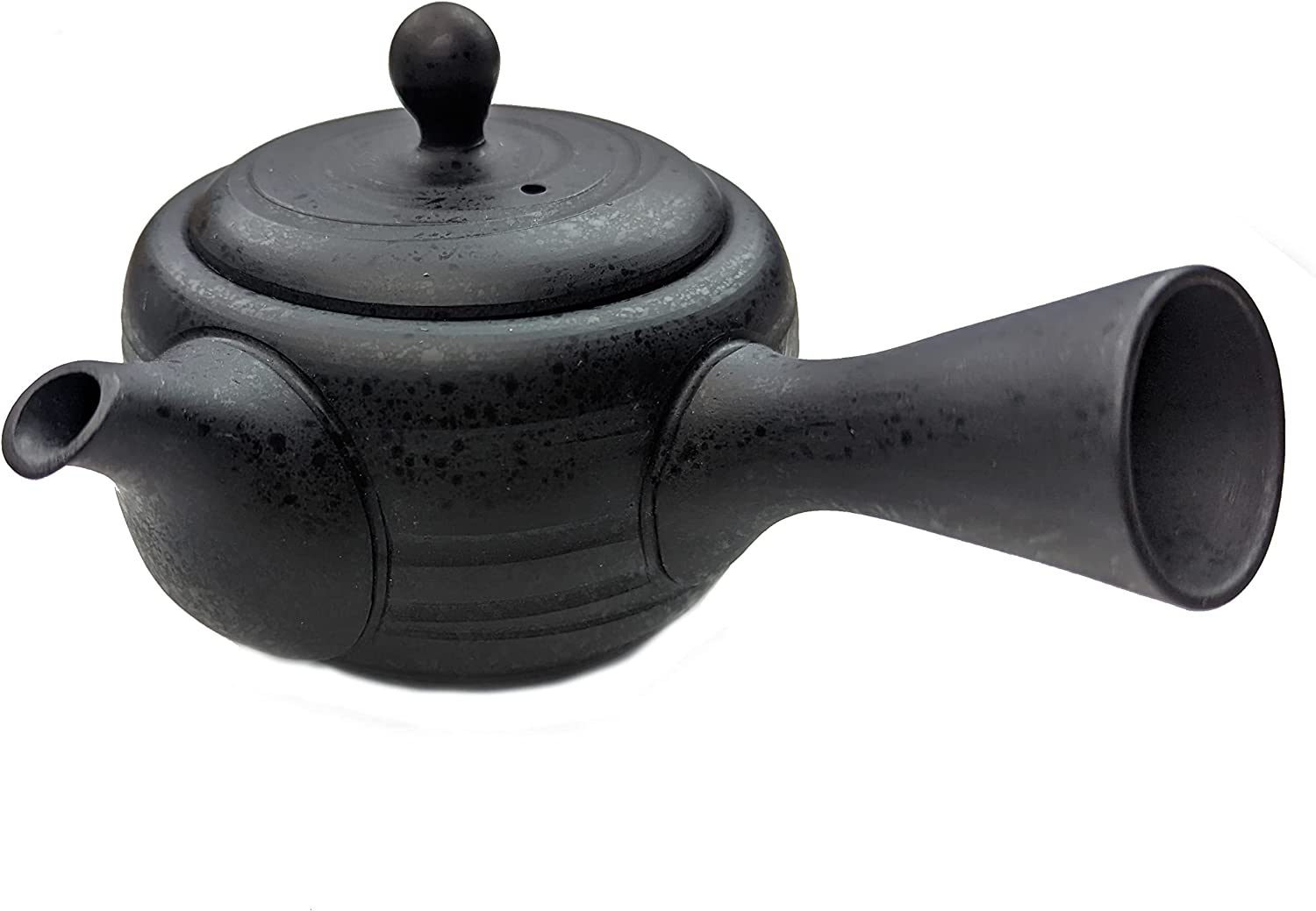 Kyusu Japanese Ceramic Teapot with Stainless Steel Tea Strainer, Japan One-Handed Teapot Black 200 ml