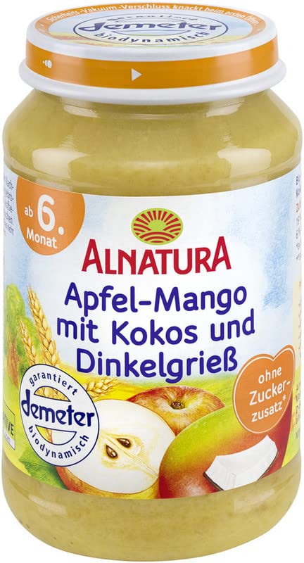 Alnatura Babygläschen Apfel, Mango, Kokos und Dinkelgrieß, 190 g