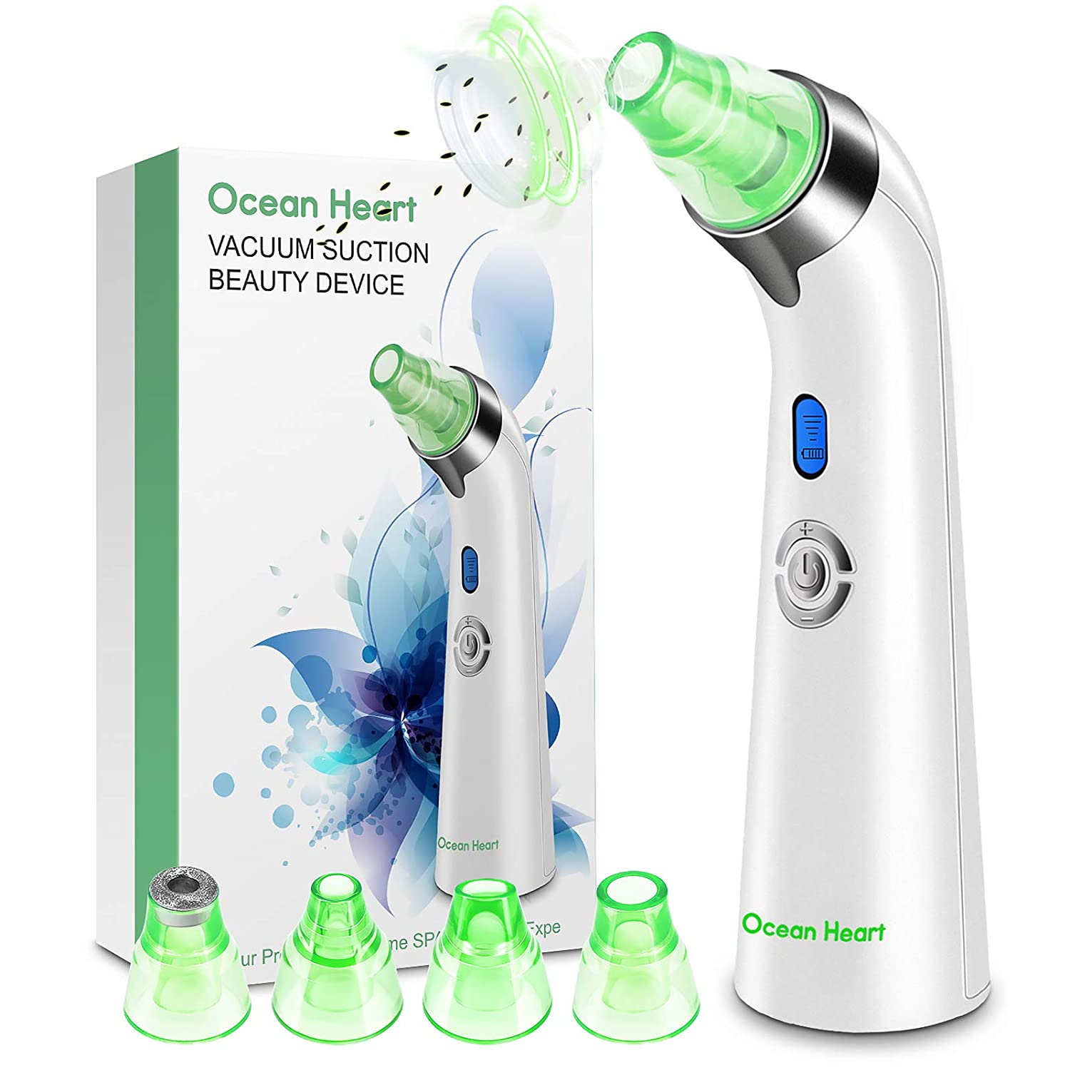 Ocean Hearter Blackhead Remover, Pore Cleaner, Pimple Suction Electric Blackhead Remover, Blackhead Suction Pore Cleaner, Exfoliation, Beauty Device, Facial Cleansing, ‎green