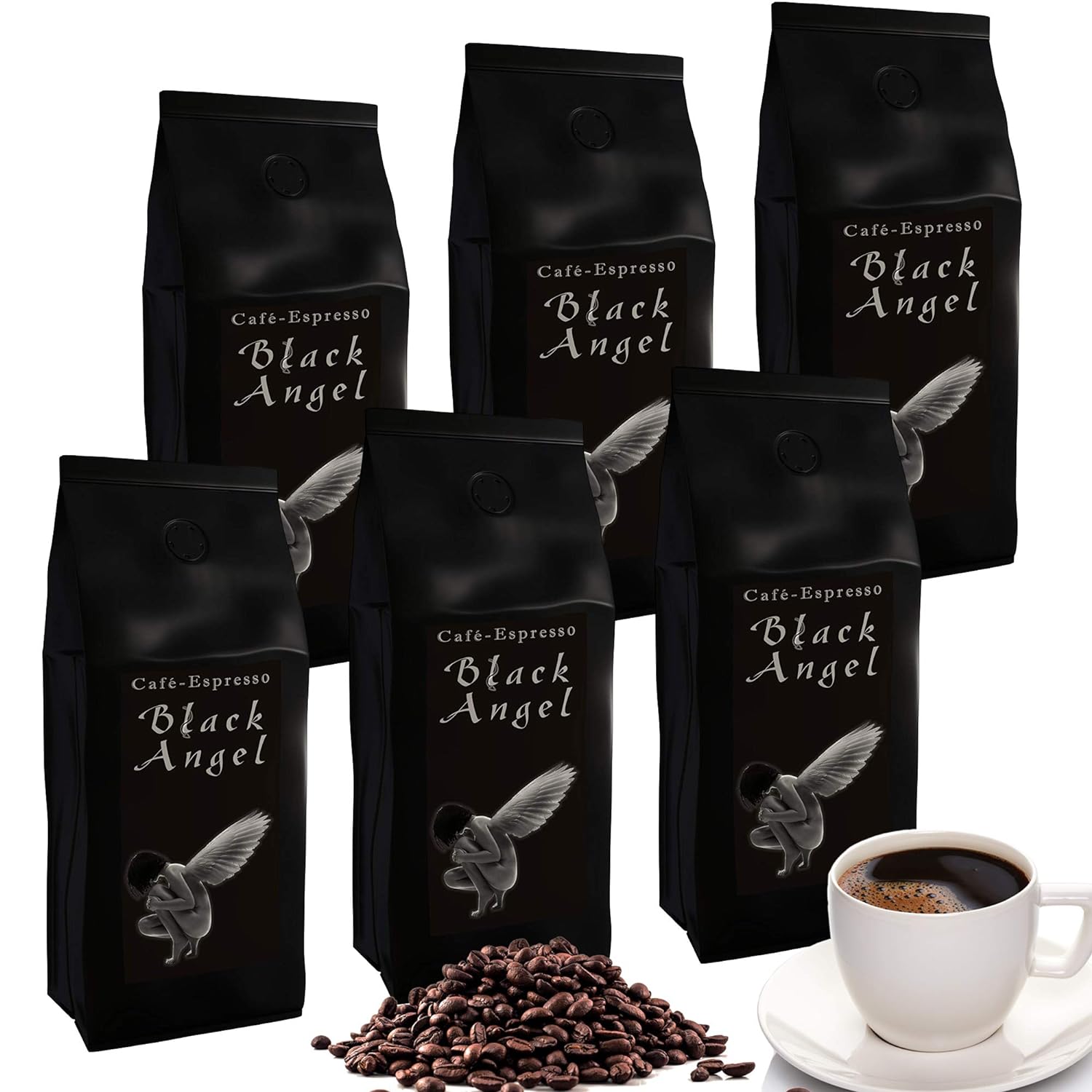 Espresso Coffee Beans / Cafe Black Angel 6 x 1000 g Gastro Pack for Fully Automatic Machines