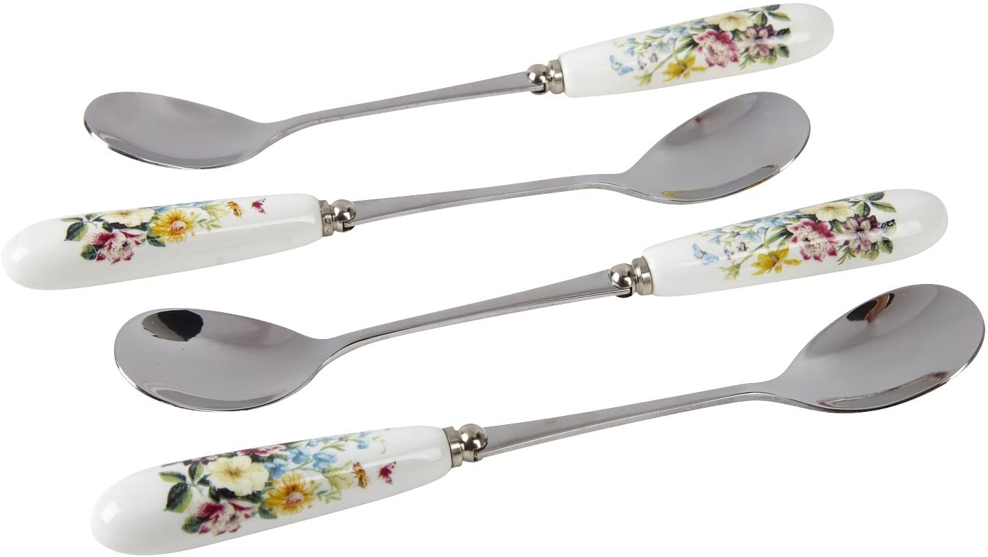 Creative Tops Katie Alice English Garden Shabby Chic Porcelain Handled Tea Spoons Cutlery Set, Set of 4, Multi-Colour