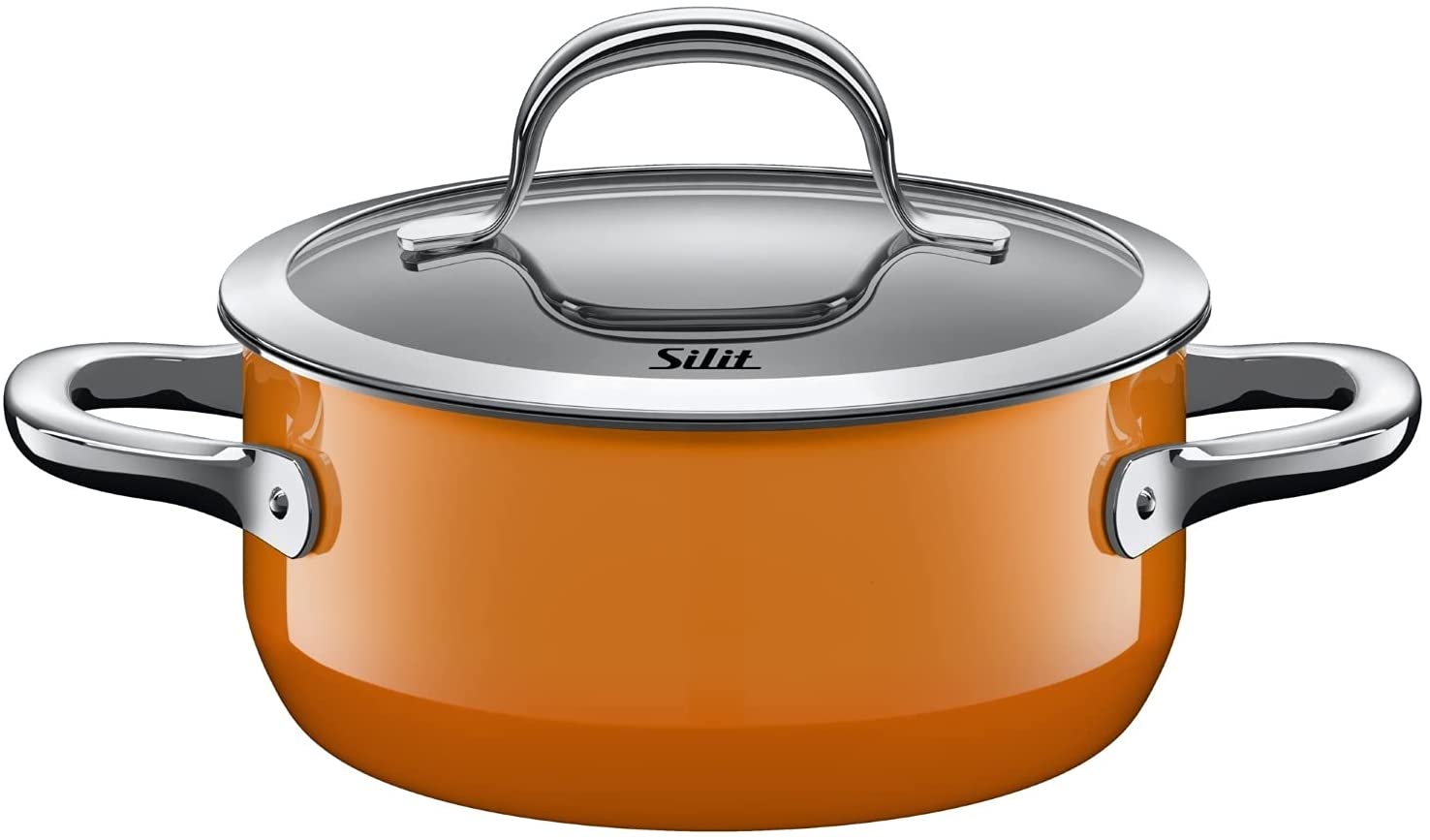 Silit Passion Orange Saucepan with Glass Lid 16 cm 1.3 L Silargan Functional Ceramic Pouring Rim Suitable for Induction Cookers