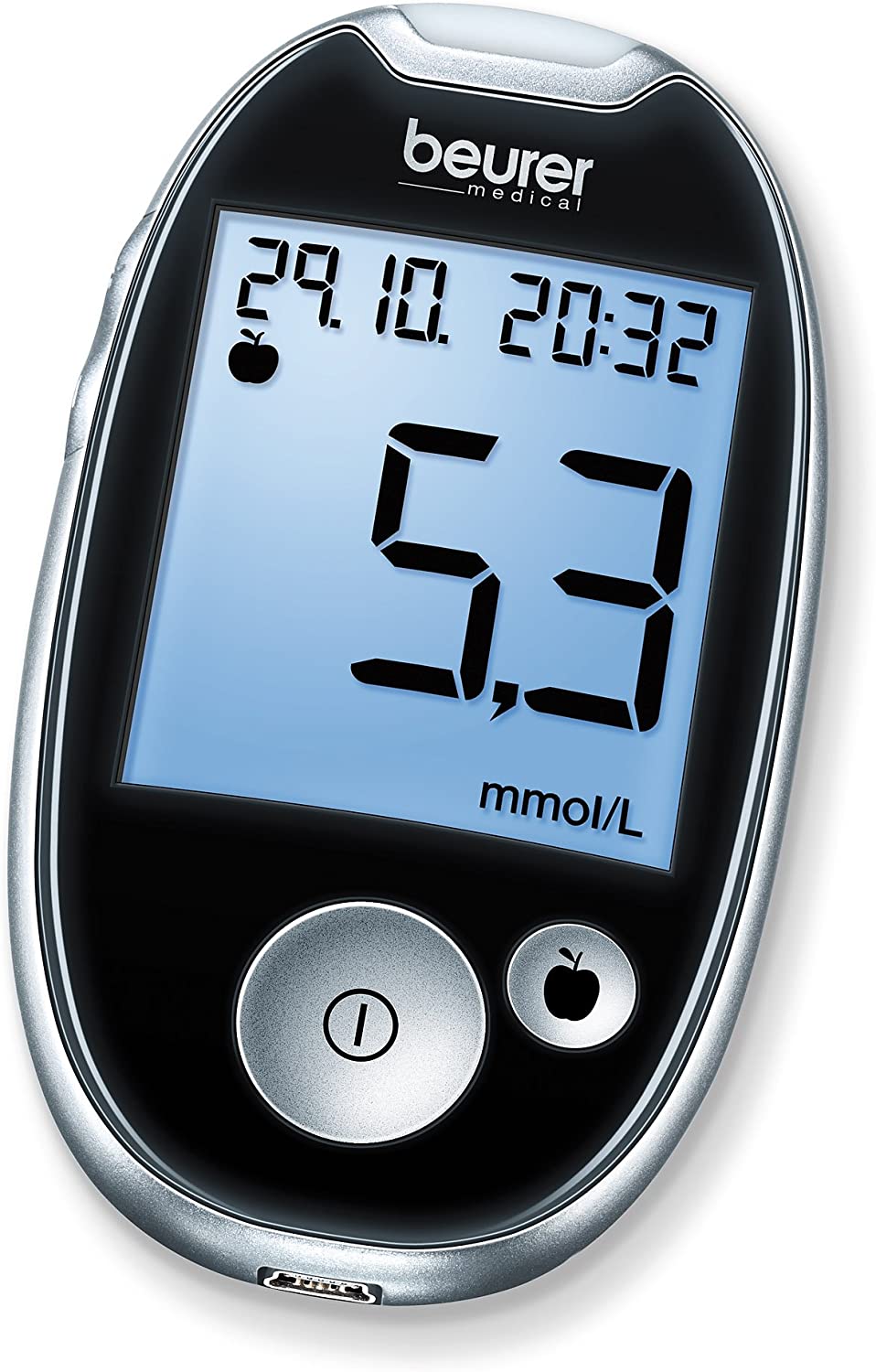 Beurer GL Blood Glucose Monitoring System mmol/L (Black, Secure, Blood Sugar Measurement Wide Test Strips + Blood Flow Control with Health Manager Software App)