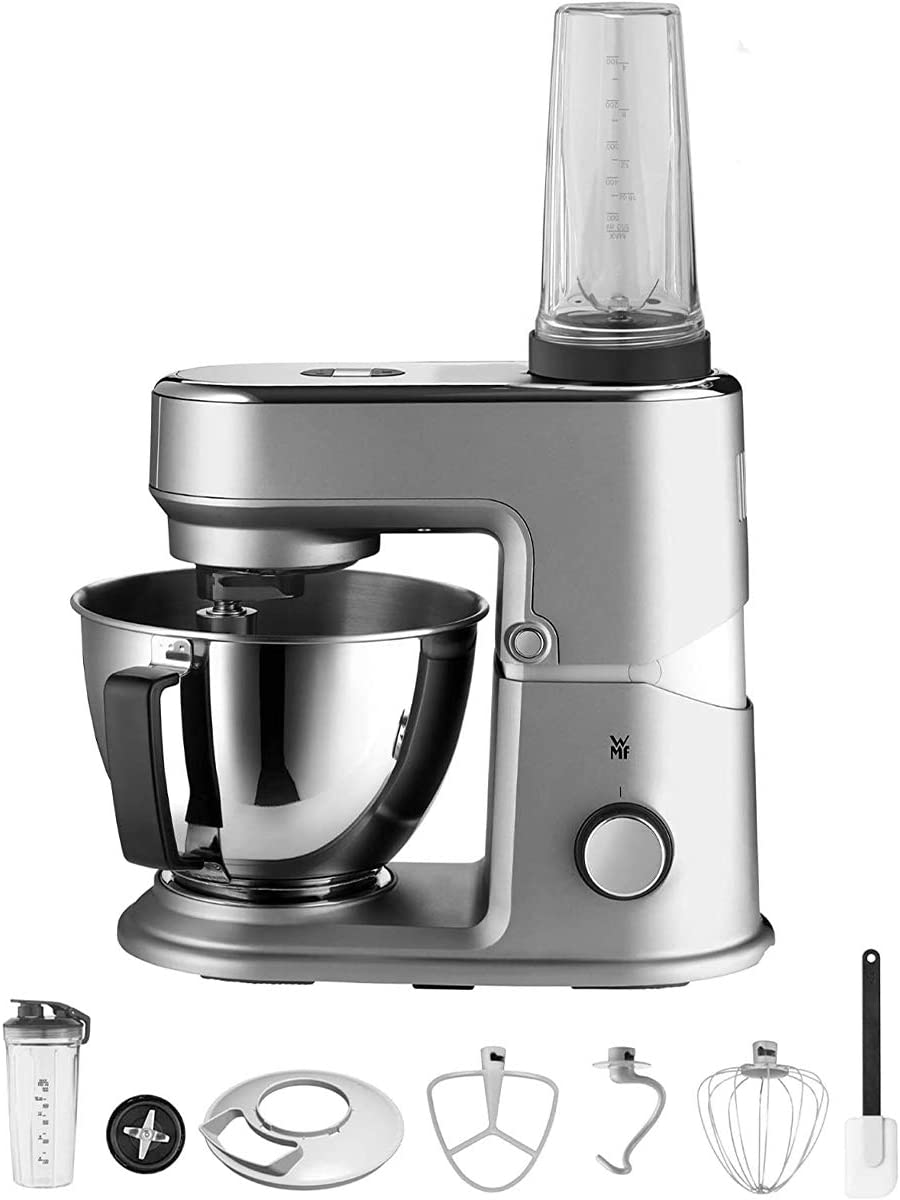 WMF Küchenminis Edition Mini Food Processor, Space Saving Mixer for Smoothies, 3L Bowl, Soft Start, Planet Mixer, 8-Stage Kneading Machine, 3 Mixing Tools, 43 W, Matte Stainless Steel, Grey
