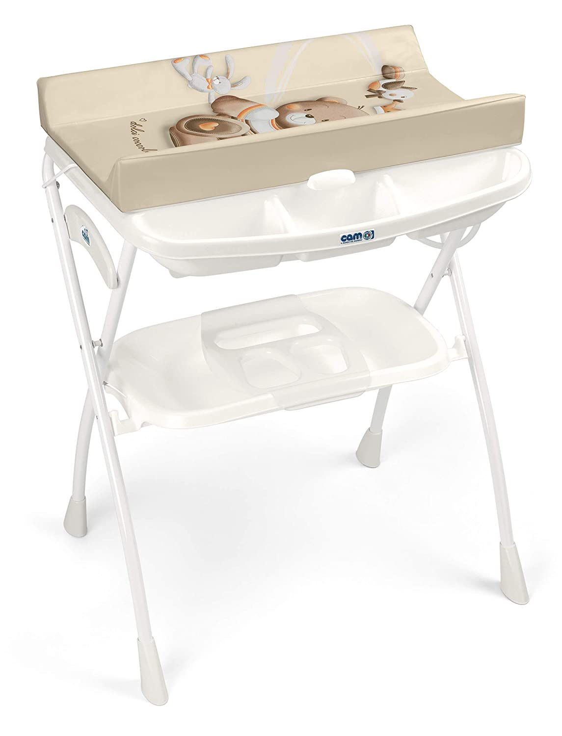 Cam il mondo del bambino S.p.A. Volare changing table, compact and space-saving, easy positioning on sanitary facility, ideal for small bathrooms (moon bear), open 77.5 x 69 101 cm