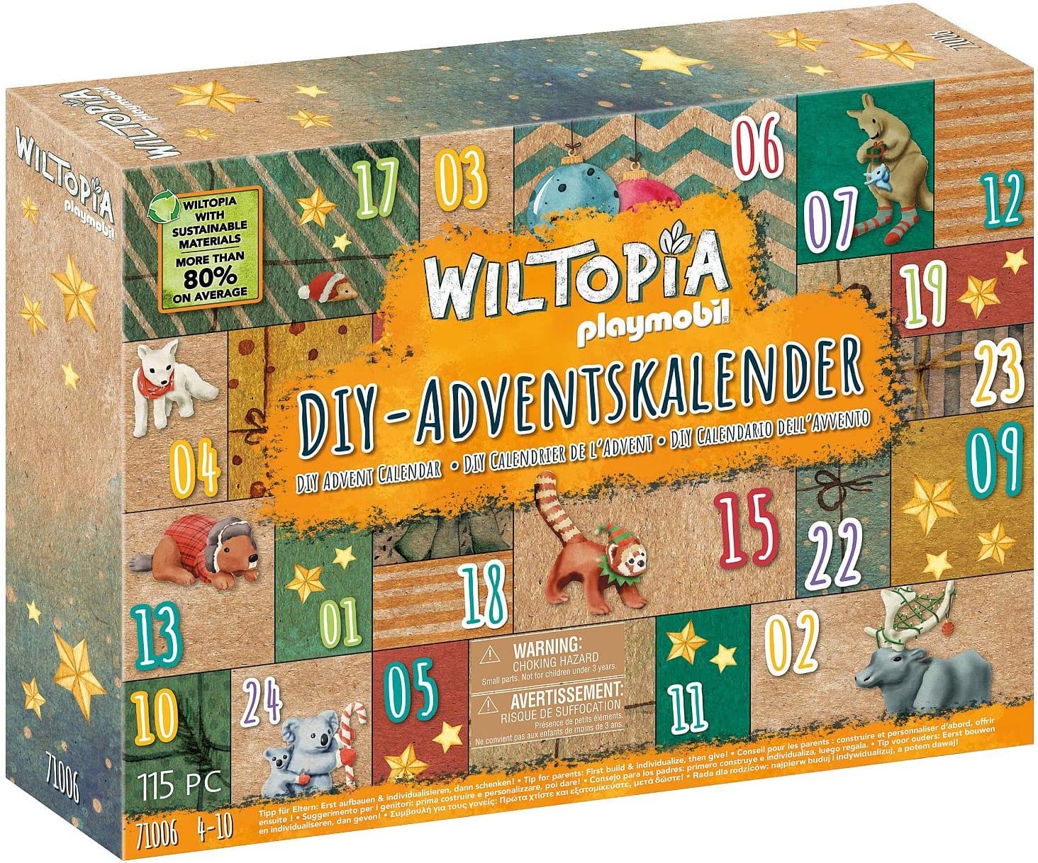 PLAYMOBIL Wiltopia 71006 DIY Do-it-Yourself Advent Calendar Animal World Travel 2022 with 24 Surprises, Packaging and Instructions Made of Recycled Material, 115 Pieces, for Children from 4 Years