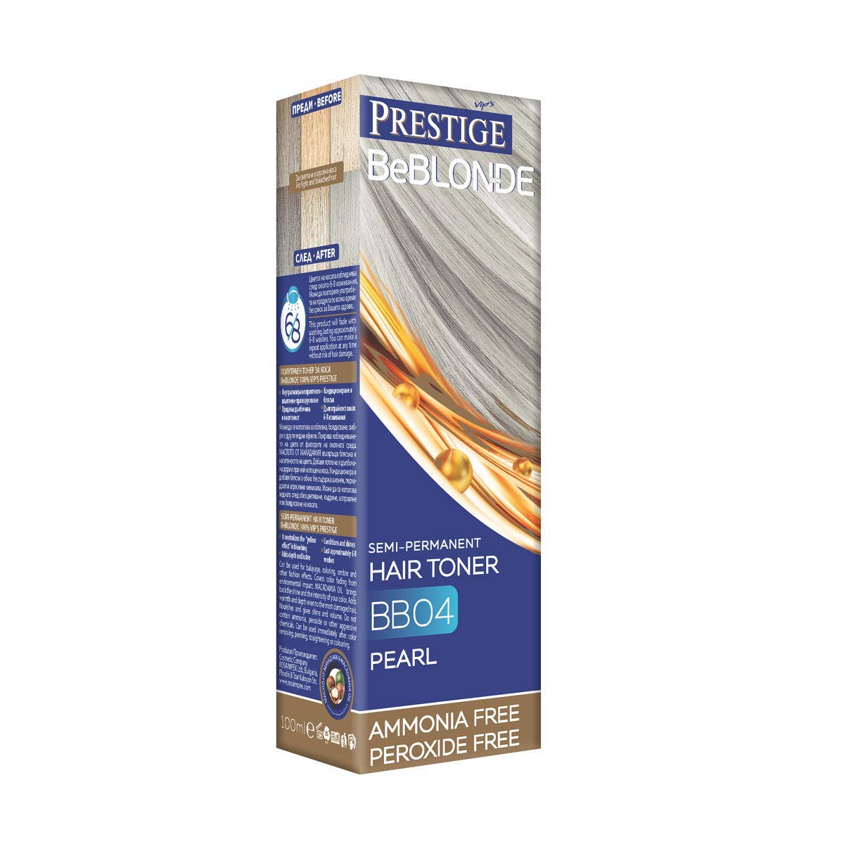 VIPs Prestige BeBlonde Semi-Permanent Hair Toner Colour Pearl BB04, No Ammonia, No Peroxide, ‎bb04