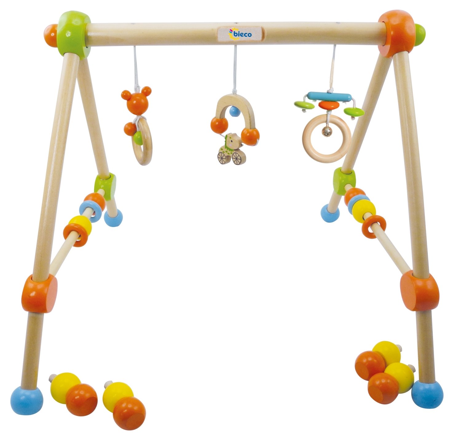 Bieco Wooden Baby Activity Arch with Figures & Rattles, Multicoloured Trendy height-adjustable