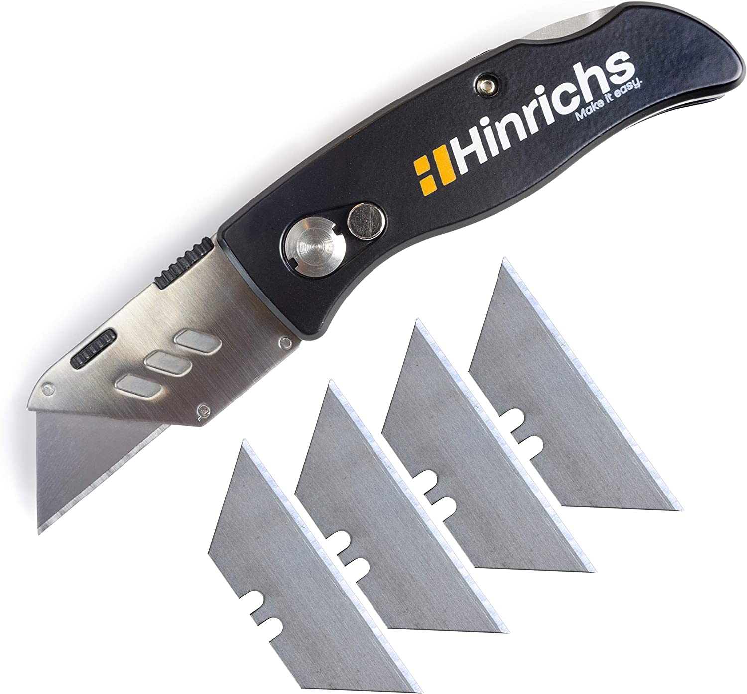 Hinrichs Professional Cutter Knife - Folding Carpet Knife Professional with 5 Blades - Suitable for Wallpaper, Carpets and Cardboard