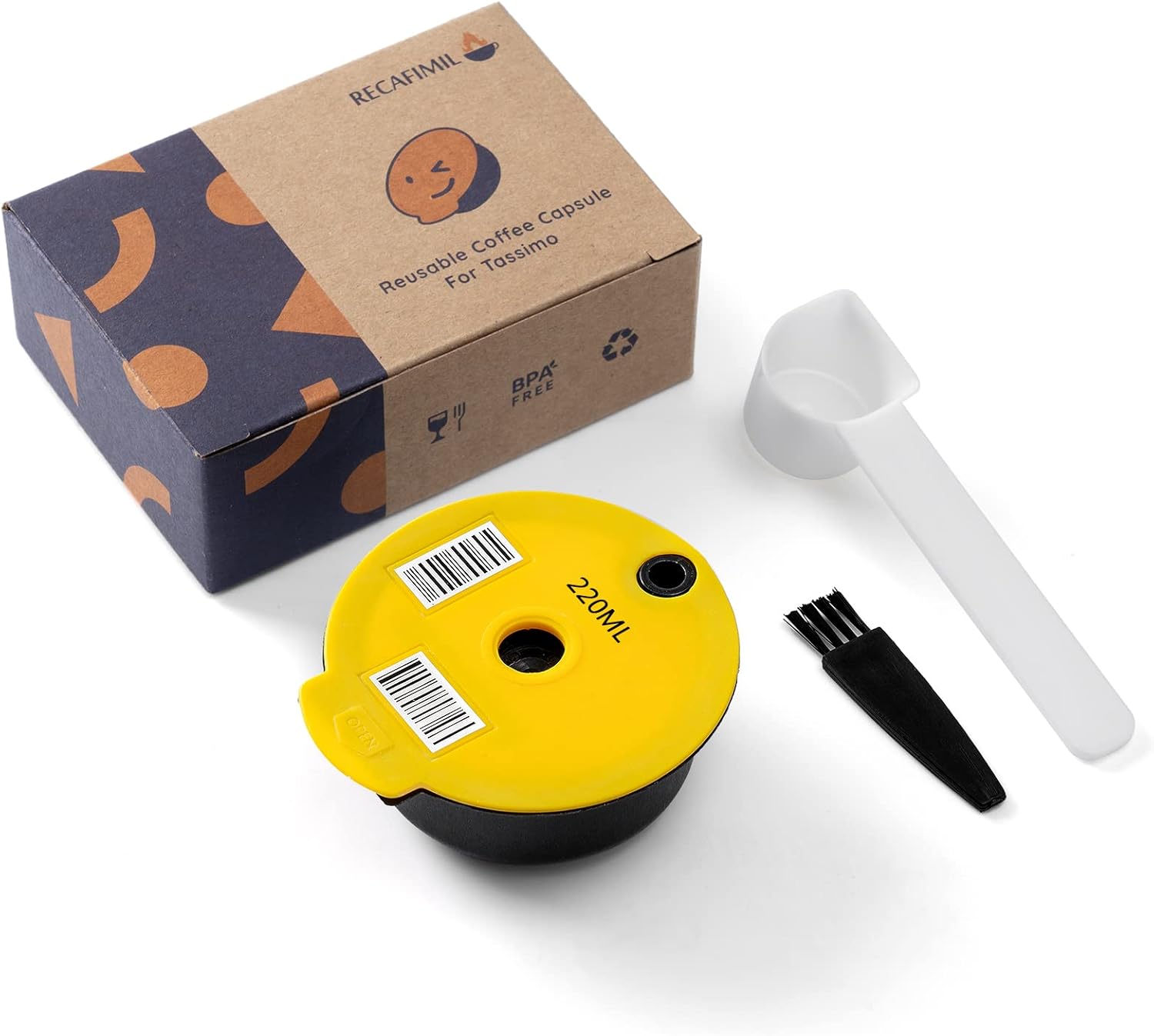 HAILASRE Pods Tas Simo Reusable 220ml PP Plastic Coffee Capsule Filter Refillable Barcode Readable for Tas*simo Machine