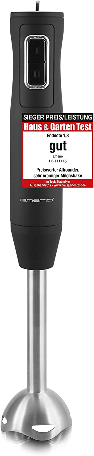 Emerio Hand Blender, Stainless Steel Stick, Rubberized Handle for Better Grip, Two-Part, 2 Speeds, Price / Performance Winner 05/2017, 250 Watts, HB-11446