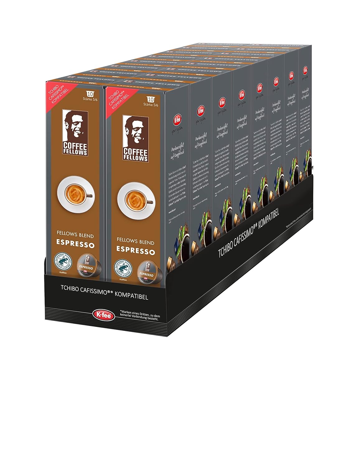 K-fee Coffee Fellows Blend Espresso Coffee Capsules | Intensity 5/6 | Compatible with K-fee & Tchibo Cafissimo®* | Chocolatey Fruity Flavors | 120 capsules (12 x 10 pieces)