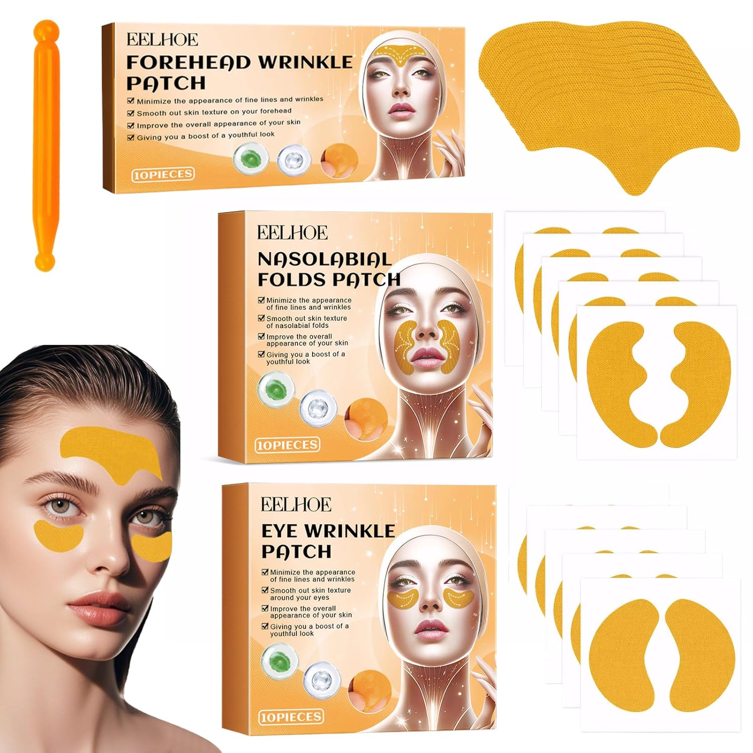 Wrinkle plasters, wrinkle plaster face, anti-wrinkle patches, smoothing forehead wrinkles, silicone pads for forehead and wrinkles with hyaluronic for smoothing forehead wrinkles