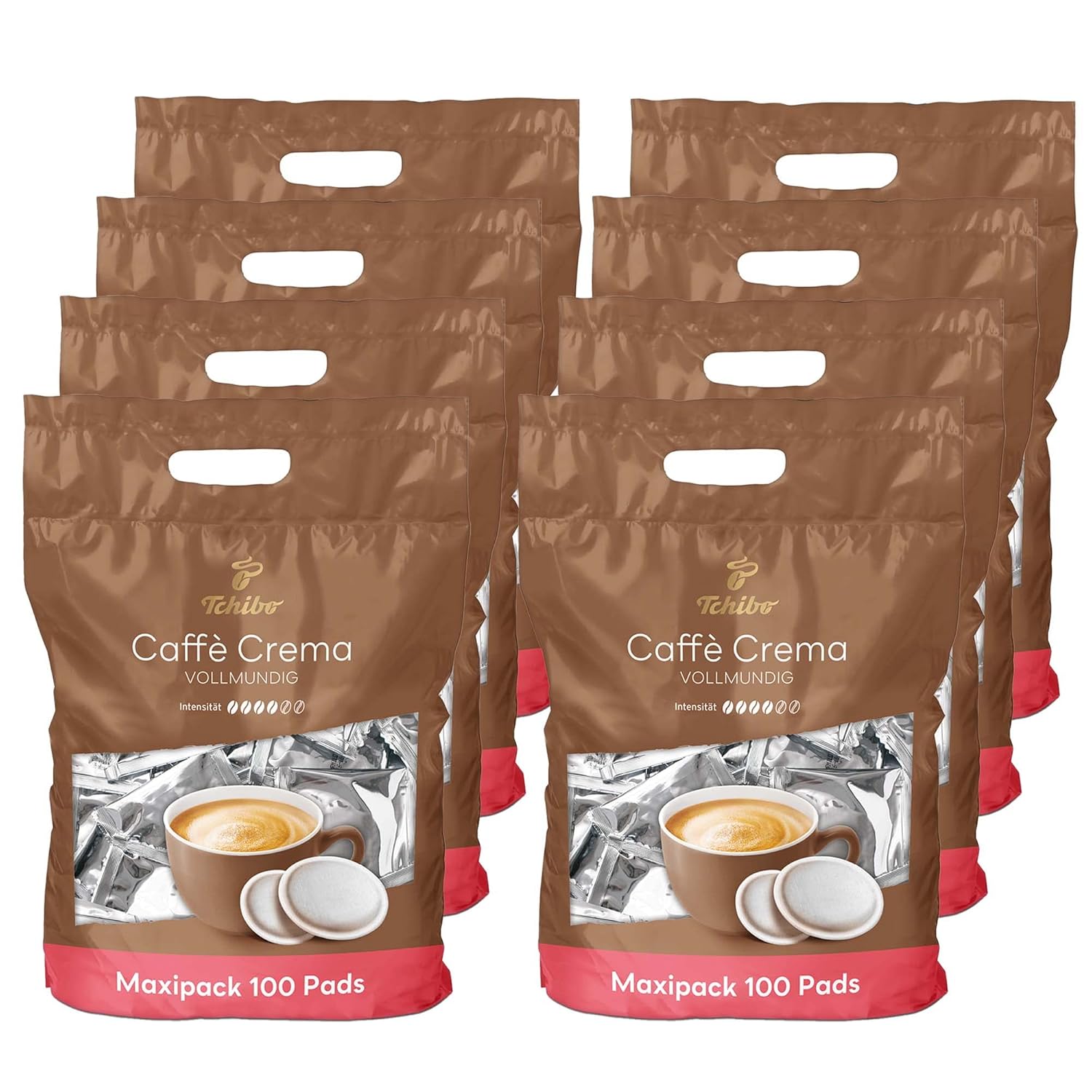Tchibo Coffee Pods Storage Pack Maxi Pack, Caffè Crema Full-bodied, 800 Pieces - 8 x 100 Pads (Coffee, Balanced and Full-bodied), Sustainable, Suitable for Senseo Machines