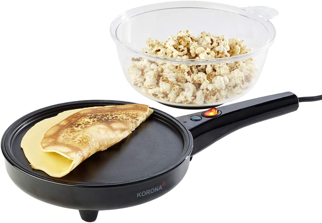 Korona 41050 Popcorn and Crepe Maker Combination Device for Use as Popcorn Machine with Lid or Crepe Pan