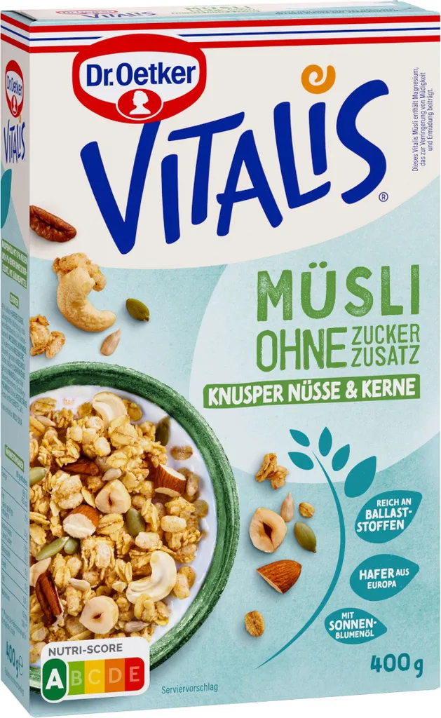 Oetker Vitalis ohne Zuckerzusatz Knusper Nüsse und Kerne 400g