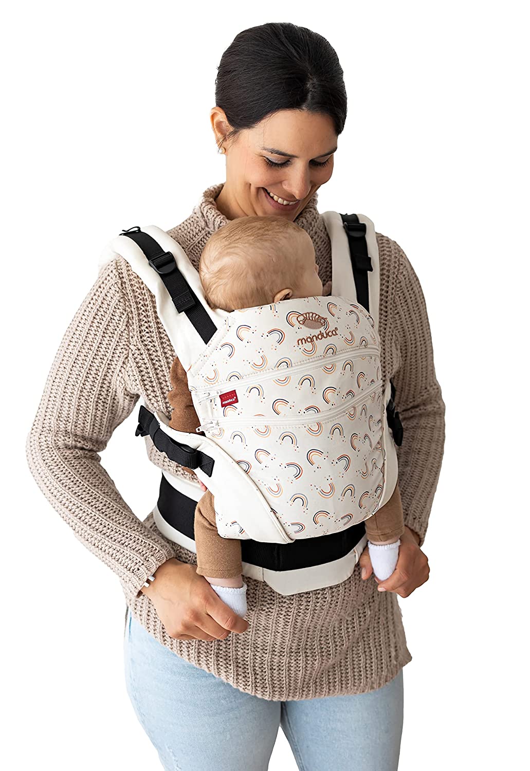 manduca XT Baby Carrier < All-In-One Baby Carrier for Newborns from Birth, Babies & Toddlers (3.5-20 kg), Adjustable Seat, 3 Carrying Positions, Organic Cotton (XT Limited Edition, RainbowDay)